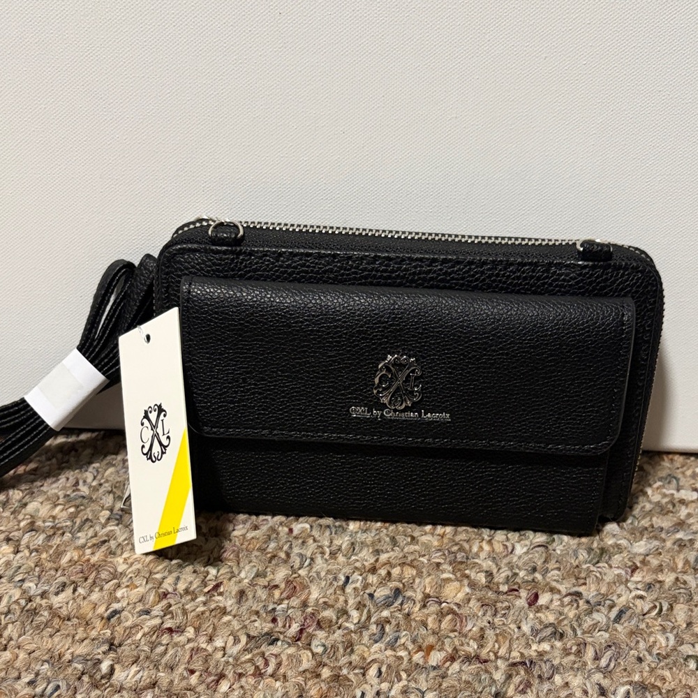 Christian Lacroix Black Leather Wristlet Clutch